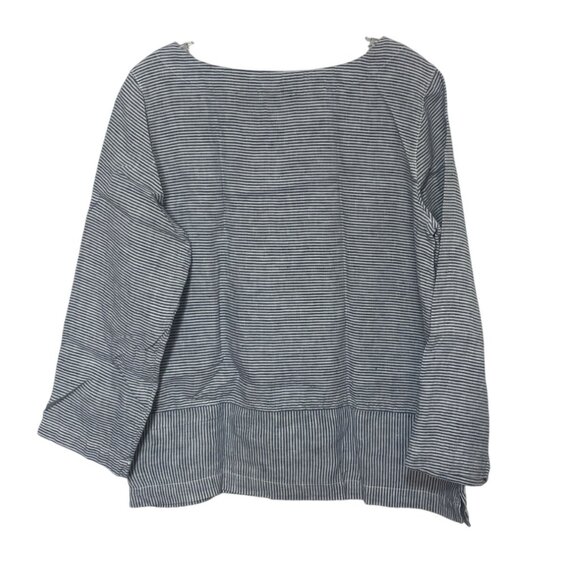 Tahari Linen Shirt Blouse Womens Medium Blue White Stripes - Picture 2 of 6